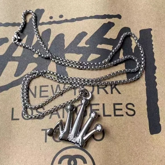 Stussy Crown Pendant Sterling Silver Necklace